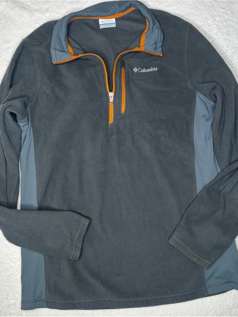 Columbia Men’s Medium Gray Black & Orange Quarter-Zip Fleece Pullover